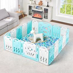 18 Panels Albott Foldable Baby Playpen Kid Activity Center with Game Panel and Safety Gate