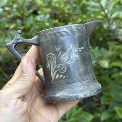 Vintage Sheffield Silver Plate Creamer Engraved Leaf Branch 