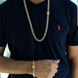 8MM Cuban Link Set 14K Gold Plated Doesn't Loses Color