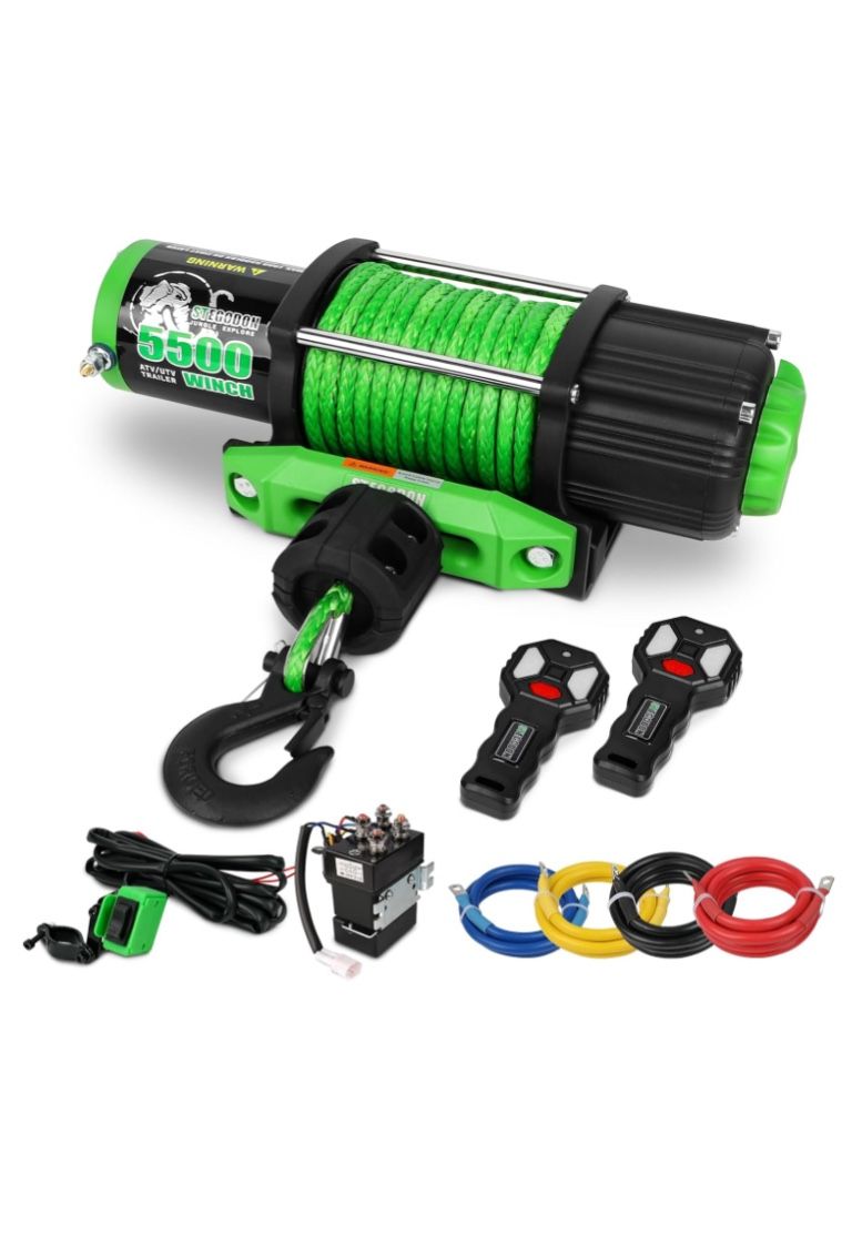 5500 LBS Winch 12V Electric ATV/UTV Synthetic Rope, 2pcs Wireless Remote and Winch Stopper for Towing Jeep Off-Road SUV Truck Car Trailer Boat