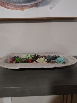Tray with faux succulents
