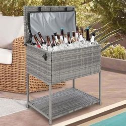 Large Ice Chest Cooler Cart Outdoor Beverage Standing Cooler Bottle Opener Party Poolside Patio