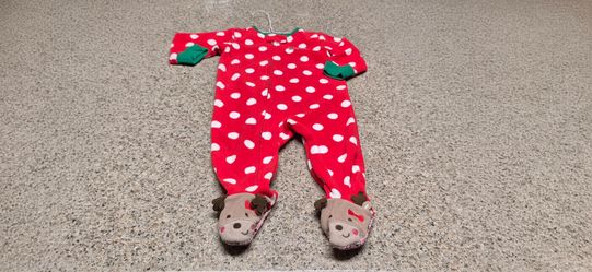 Just One You by Carter's 12M Red Polka Dot Reindeer Fleece Footed Pajamas Sleeper