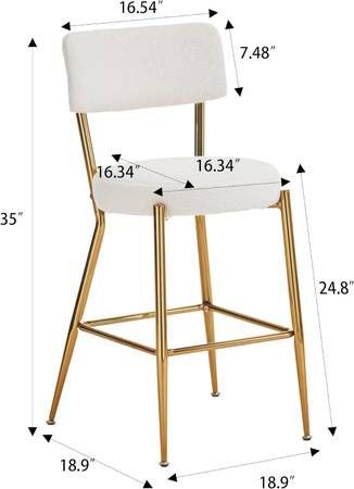 Set of 4 Modern Teddy Fabric upholstered bar stools Metal Base high Stool Suitable for Kitchen, Dining and Living Room Beige Stylish and Comfo
