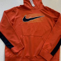 M Nike Therma-Fit Hoodie Mens Medium Orange Insulated Logo Pocket Hooded Unisex