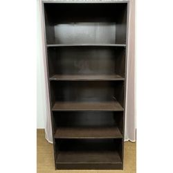 71” Dark brown espresso-finished 6 shelf bookcase. Book shelf with adjustable shelves. 