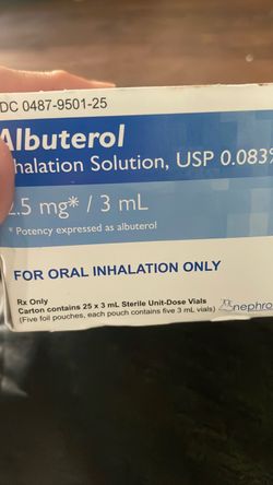 BRAND NEW ALBUTEROL INHALANT SOLUTIONS 25 X 3 ml unopened carton