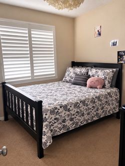 Full size black wood bed frame new