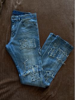 Men Distressed Denim Stacked Jeans 32x36