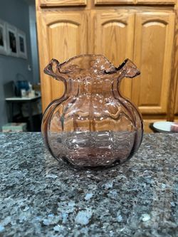 Vintage Amethyst Purple Blown Glass Ruffled Edge Ridged Vase.  Size approximately 5 1/2 inches tall.  Preowned excellent condition.  Has been on displ