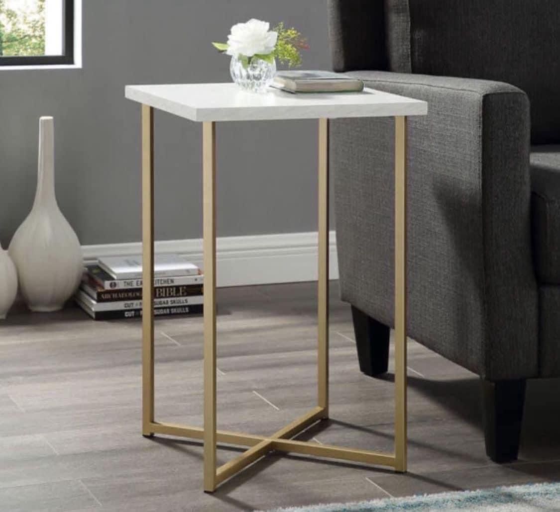 Set of 2 New White and Gold Side End Tables or Nightstands