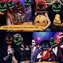 Halloween LED Glow Mask 3 Modes EL Wire Light Up The Purge Movie Costume Party