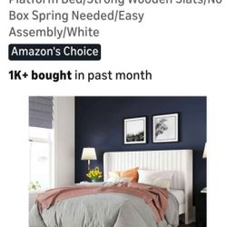 Full Size Bed Velvet  Bed Frame With Vertical Channel Tufted Wingback Headboard Upholstered Platform Bed 