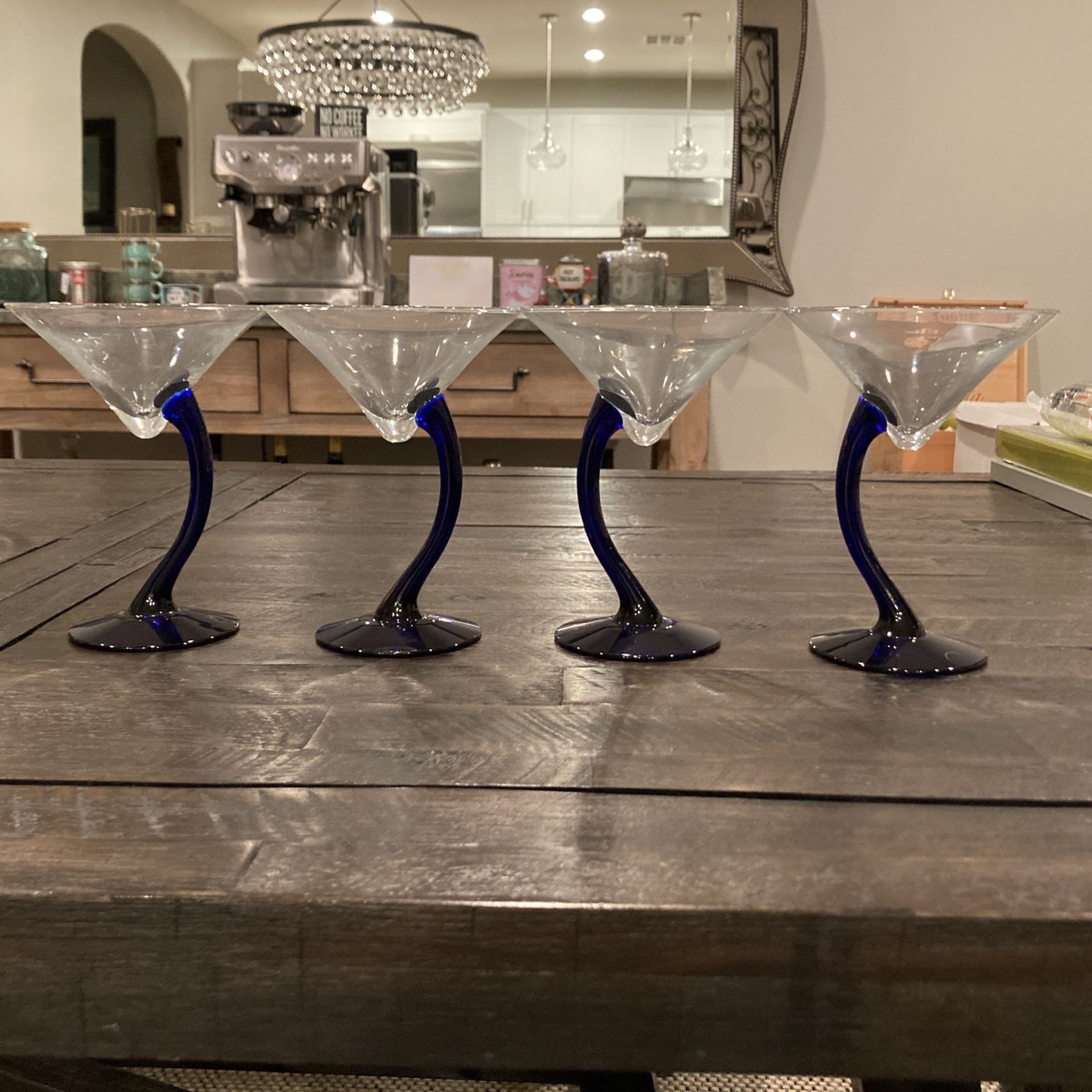 Set Of 4 Martini Glasses Blue And Clear