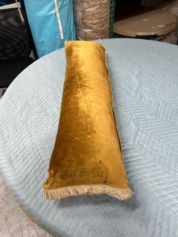 Gold Velvet Lumbar Pillow with Fringe
