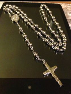 White Gold Plated Beaded Rosary