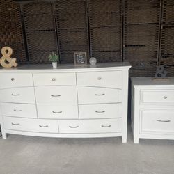 Dresser 10 Drawers Repinted White $118 One Nightstand $44 For Sale Together $160
