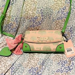 New Green Pink Juicy Couture Purse Crossbody Bag Retro Juicy Fan Club 