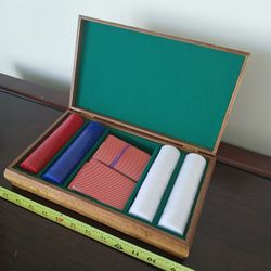vintage poker chip set in a wooden case