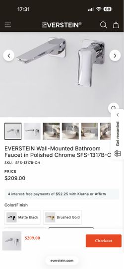 EVERSTEIN SFS-1317B-CH EVERSTEIN Chrome Wall- Mount 2-Hole Bathroom Sink Faucet Bathroom Faucet Pop-Up Drain Included 1.2GPM