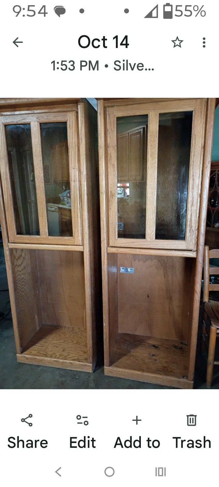 Two Glass Cabinets Golden Oak