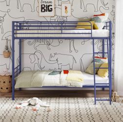 Convertible Twin over Twin Metal Bunk Bed, Blue