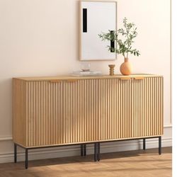 Fluted Sideboard, Buffet Cabinet with Storage, Wooden with Doors and Shelves, Accent Cabinet for Living Dining Room, Entryway