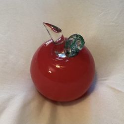Adam Jablonski Large Hand Blown Lead Crystal Red Apple Sculpture (Signed AJ)(Made In Poland)(Original Label)