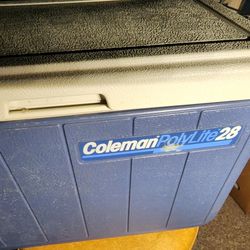 Vintage Coleman Polylite 28 Plastic Cooler Blue 21” X 14”x 11” Model 5287 Dec’87