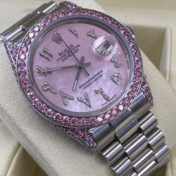 Rolex Pink Diamonds 36mm Box Papers Buy Sale Trade We Buy Gold Watches Silver Scrap Omega Cartier Breitling 24k 10k 24k 