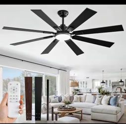 62 in. Indoor/Outdoor Matte Black 3-Colors LED 6-Speeds Ceiling Fan with Dual-Finish Blades and Light and Remote.   HINNIXY Model # ZMF62JYBK11HD  L-4