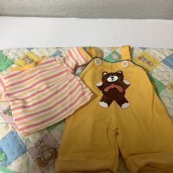 Vintage Cabbage Patch Kids HTF Teddy Bear Overalls & Matching Shirt