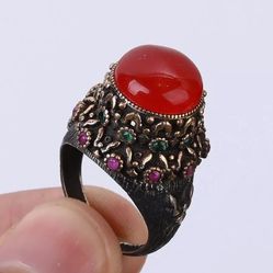 The Jewelry.   Solid 925  Silver Sterling &  Bronze. Europa Ruby and Ermeld. Size 7#