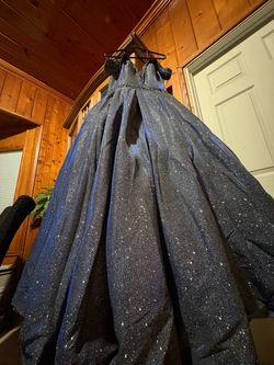 Navy Blue Glitter Ball Gown Formal Dress