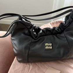 Miu Miu Black Ruched Leather Shoulder Bag