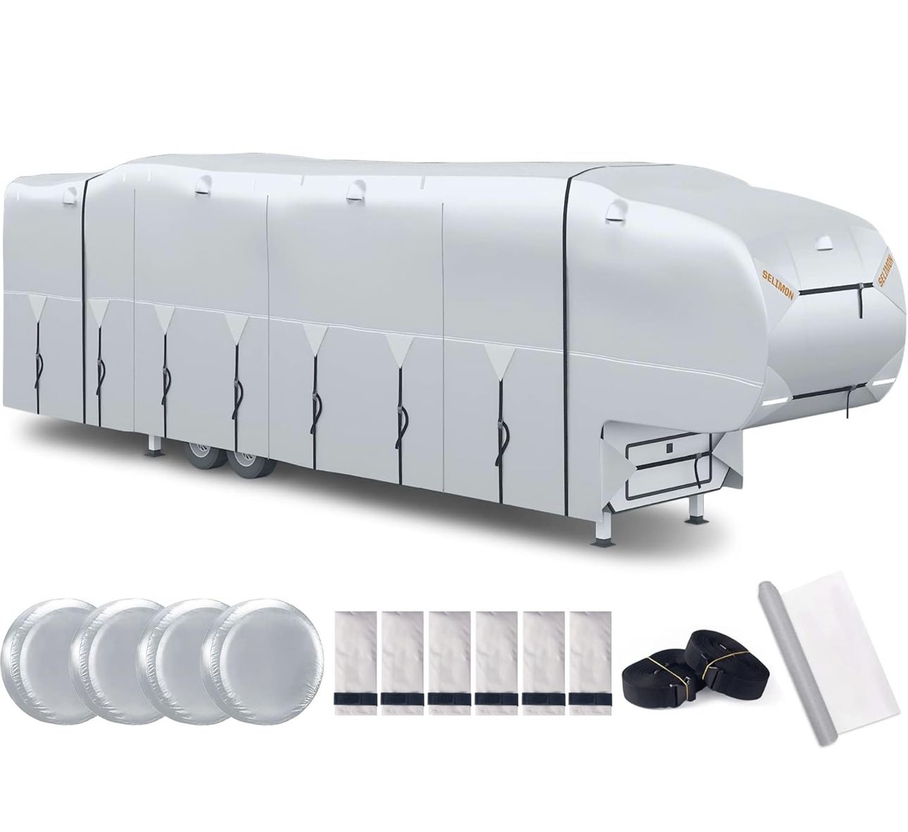 300D Top 5th Wheel RV Cover with Waterproof PU Coating Rip-Resistent & Anti-UV Winter Camper Cover Fits 33' to 37' Toy Hauler