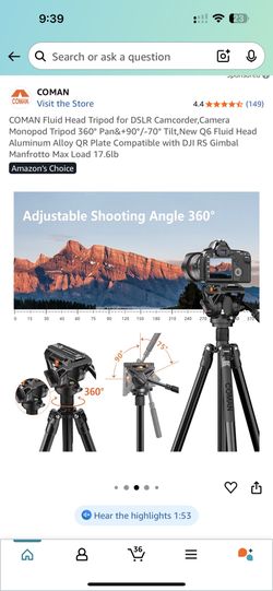 Brand new coman fluid head tripod for DSLR camcorder / Camera Monopod tripod 