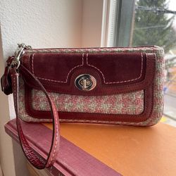 Pink Coach Suede & Wool Wristlet Purse