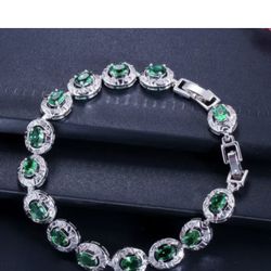 Bracelet Green Emerald, 925 Sterling Silver 