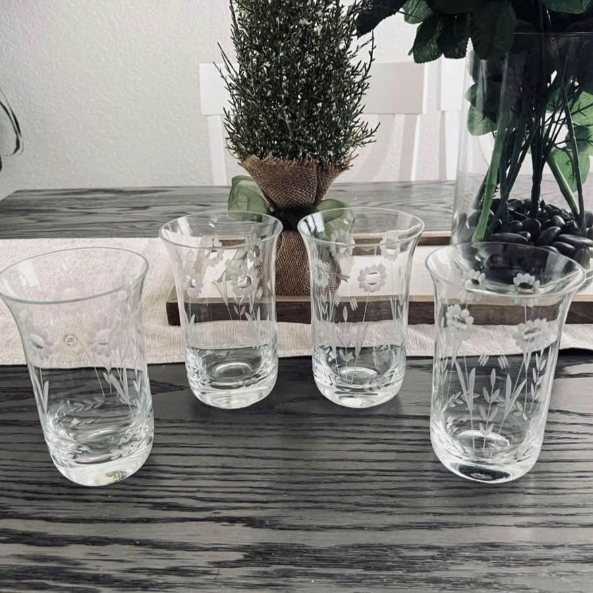 🍃Set of 4 Vintage Etched Handcrafted Danish Design Iced Tea Glasses From Romania