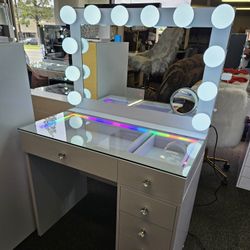 Brand New Celina Vanity W/ Hollywood Mirror RGB Light Color Inside Desk & Hollywood Mirror Bluetooth $799 