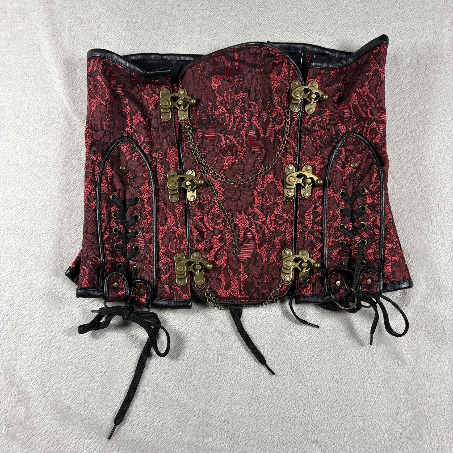 Orchard Corset Like” Women Size S Red Bust Hook Front Lace iBack Waspie #548