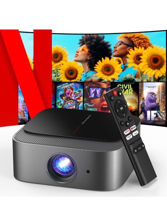 DBPOWER E2 Smart Projector with WiFi and Bluetooth, Mini Projector 4K Support with Netflix, Youtube, Disney+, Hulu, Max, Crunchyroll w Portable Case