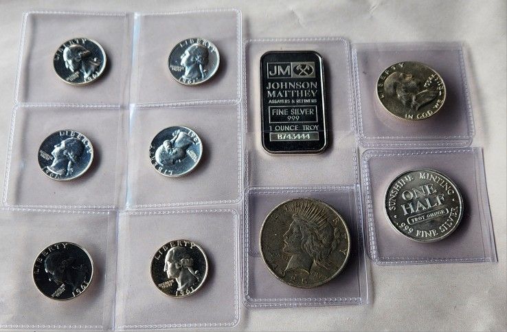 Lot Of 10 Silver Coin/Bar