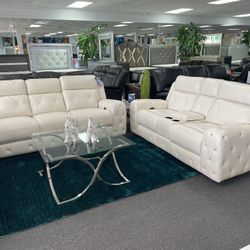 Gorgeous Modern Diamond 2 Piece Power Reclining Sofa And Love 
