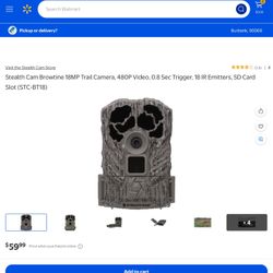 Stealth Cam Browtine 18MP Trail Camera, 480P Video, 0.8 Sec Trigger, 18 IR Emitters, SD Card Slot