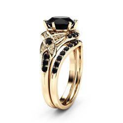 Black 2.41 Carat Diamond Engagement Ring Set 14K Gold