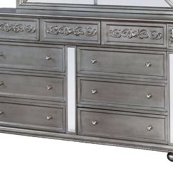 Silver Dresser W/ Crystal Knobs & Mirrored Accents Brand New In Box 