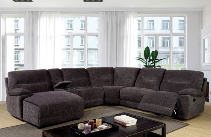 Brand New Super Plush Grey Chenille Reclining Sectional Sofa