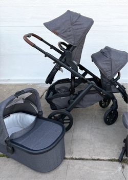 Uppababy Greyson vista v2 double stroller and uppa baby bassinet